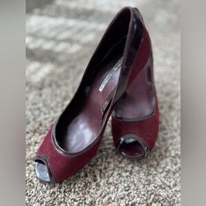 Rich burgundy pumps peep toe